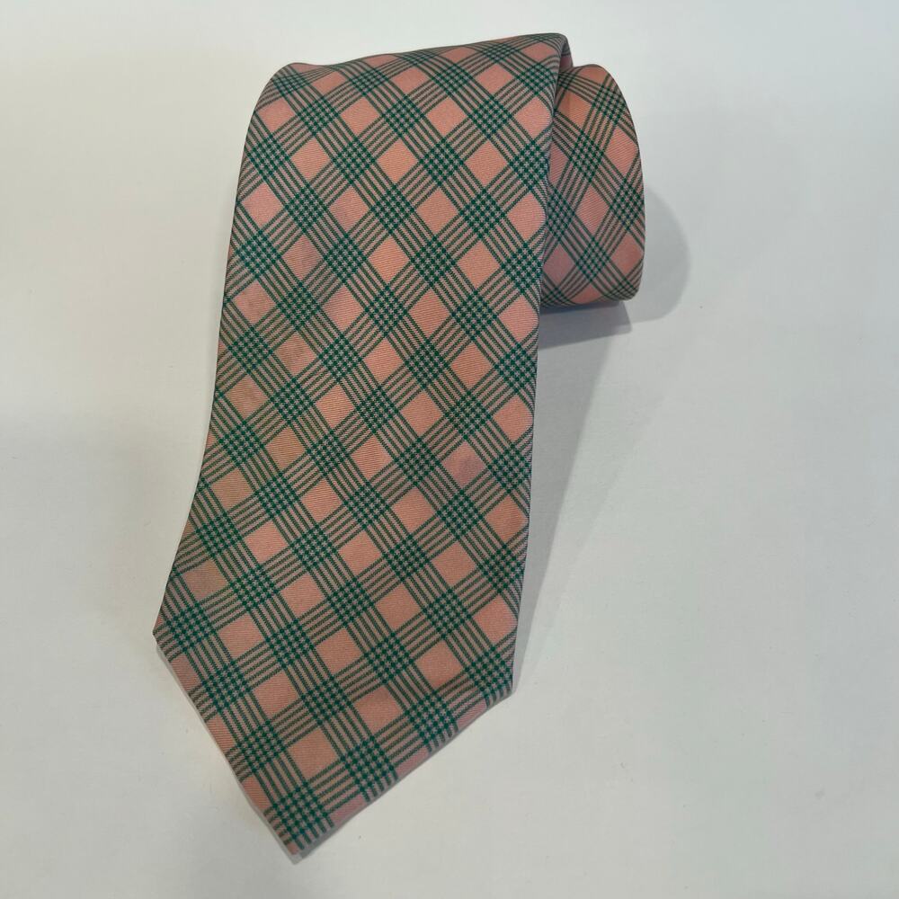 Luigi Borrelli Napoli 100% Silk Neck Tie Made in Italy Pink Green Plaid JP